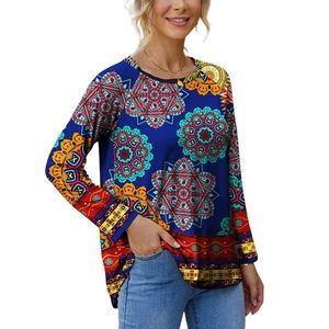 IZURIA Blue & Yellow Mandala Long Sleeve Raglan Tunic Size 1X